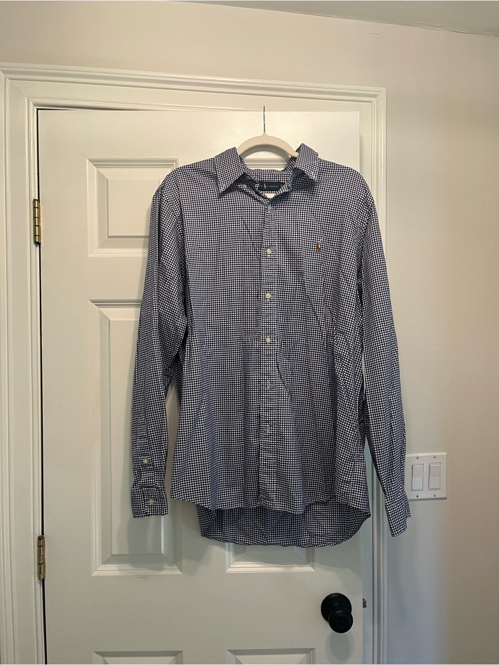 Ralph Lauren Navy and White Mini Gingham Button-Down Shirt - Picture 1 of 3